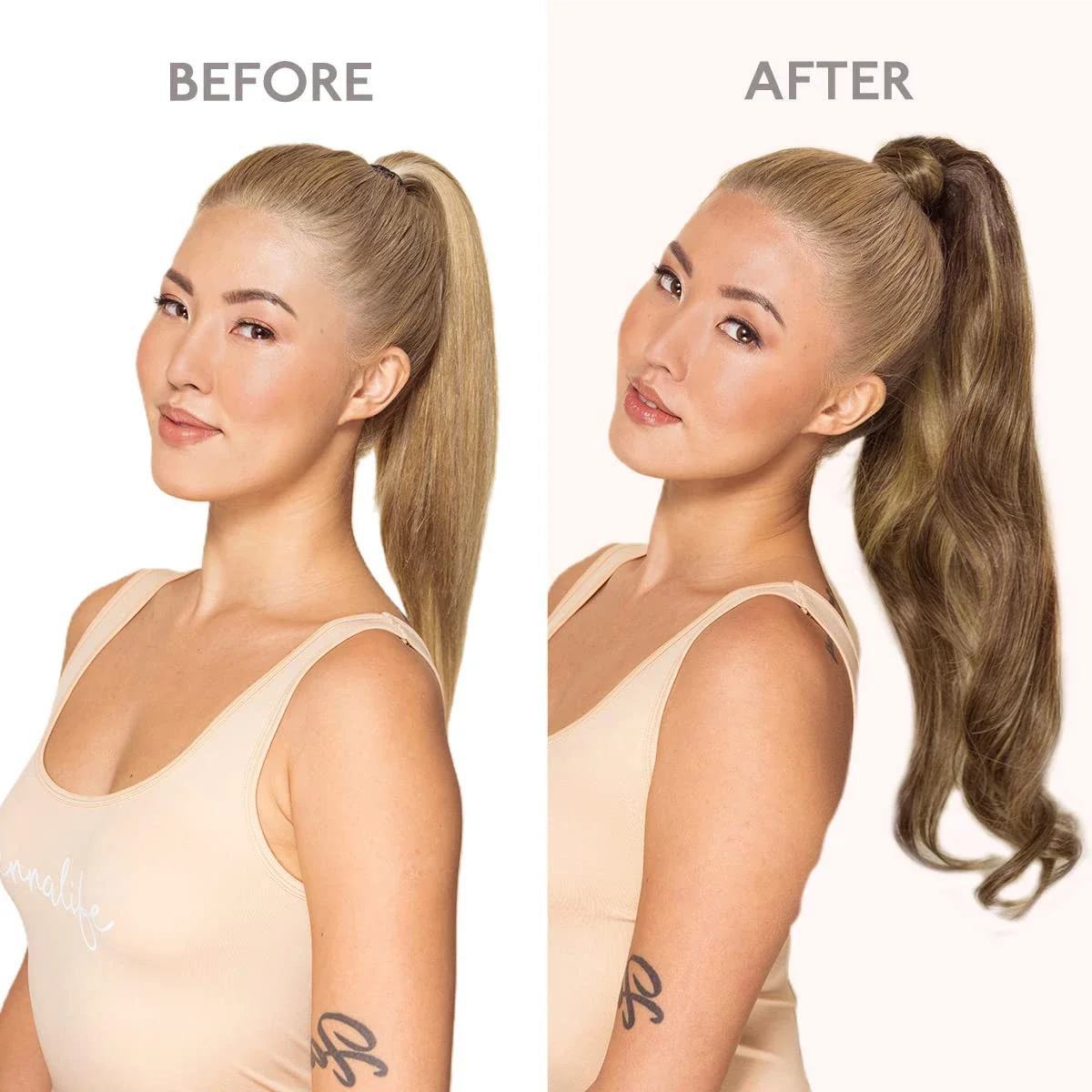 Highlight Ponytail Extensions 100% Real Human Hair Wrap Around Clip In PonyTail P4/27 Color Human Hair Extensions For Women_voghion.com