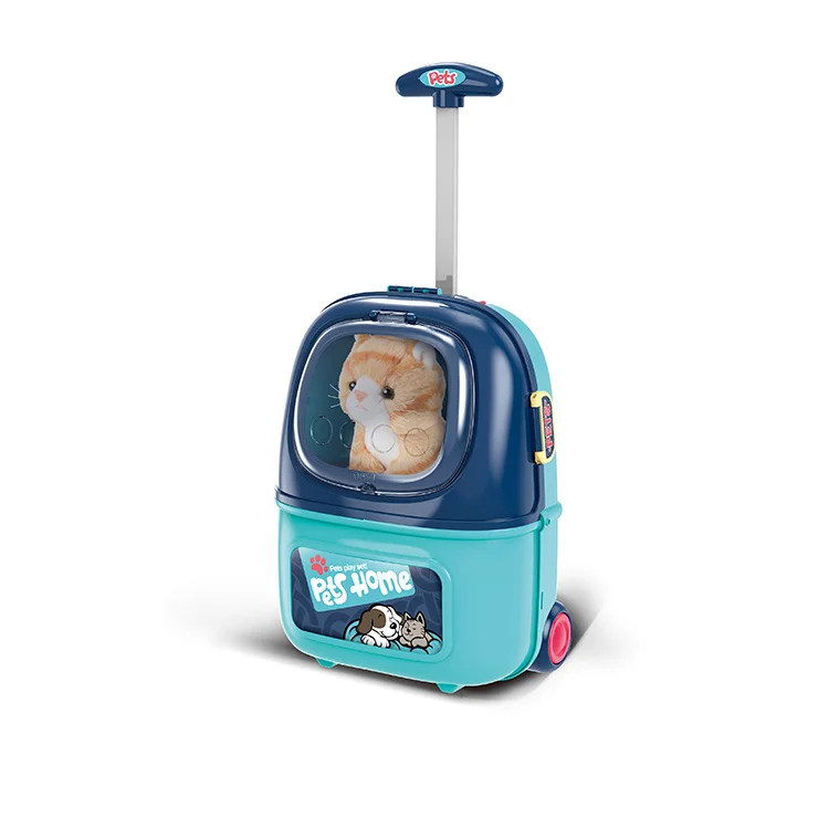 Children Girls Interactive Development Toy Simulation Feeding Pet Set Pretend Pet Care Toys Trolley Bag