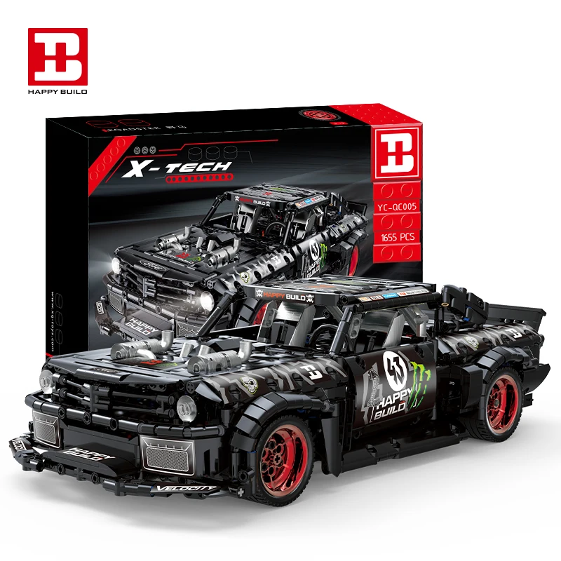Happy Build QC005 1965 RC for Ford Mustang Hoonicorn Racing Car  FIT 20102 Building Block Bricks Remote Control Kid Toys