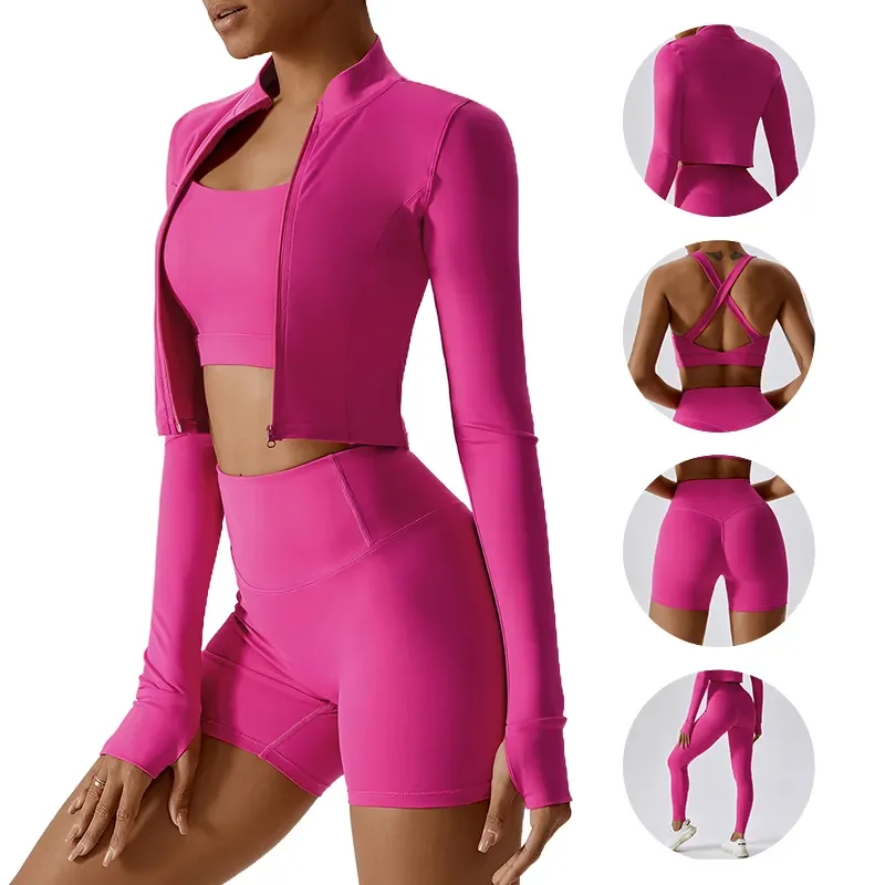Power Girls Gym Workout Tracksuits Cross Back Sports Bra Yoga Sets for Women 3 Pieces Compression Fitness Wear