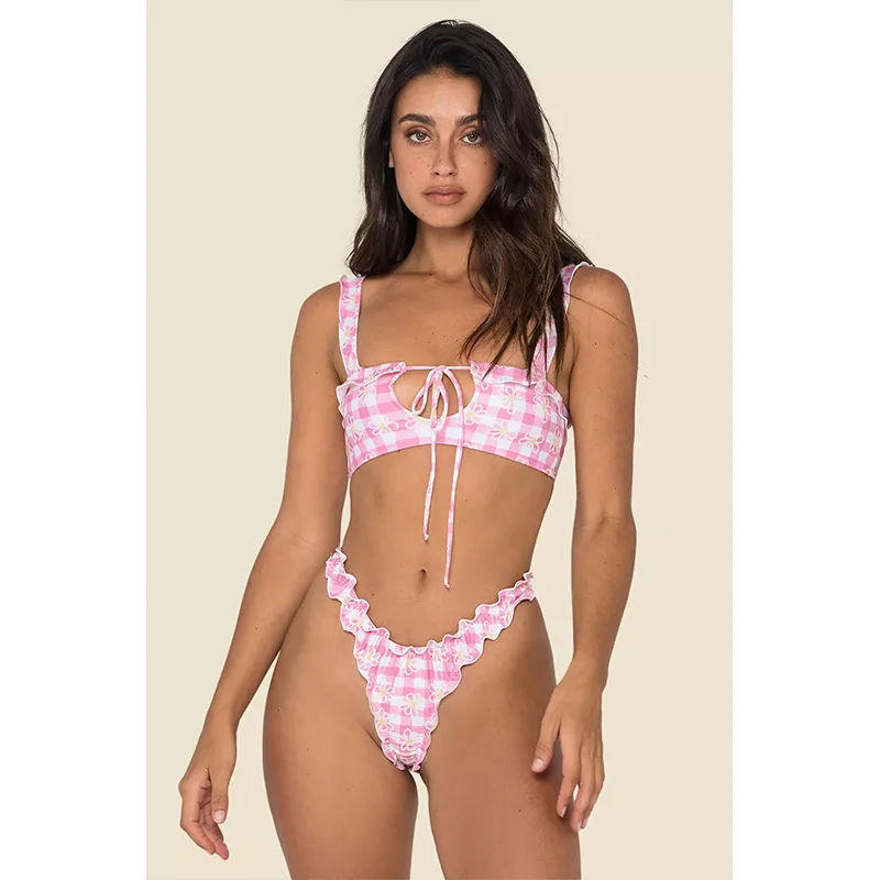 Print Bikini Micro Mini Custom Two Piece Extreme Smallest Fashion Show Sexy Ruffle Bathing Suits Hot Open Split Luxury