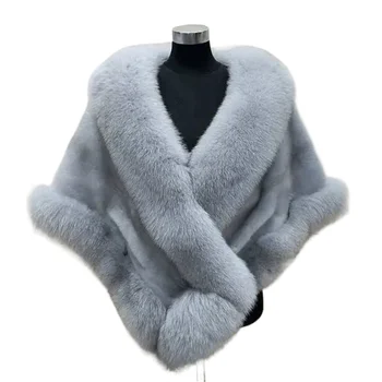 2023 winter new mink fox fur shawl cape grass coat big dress