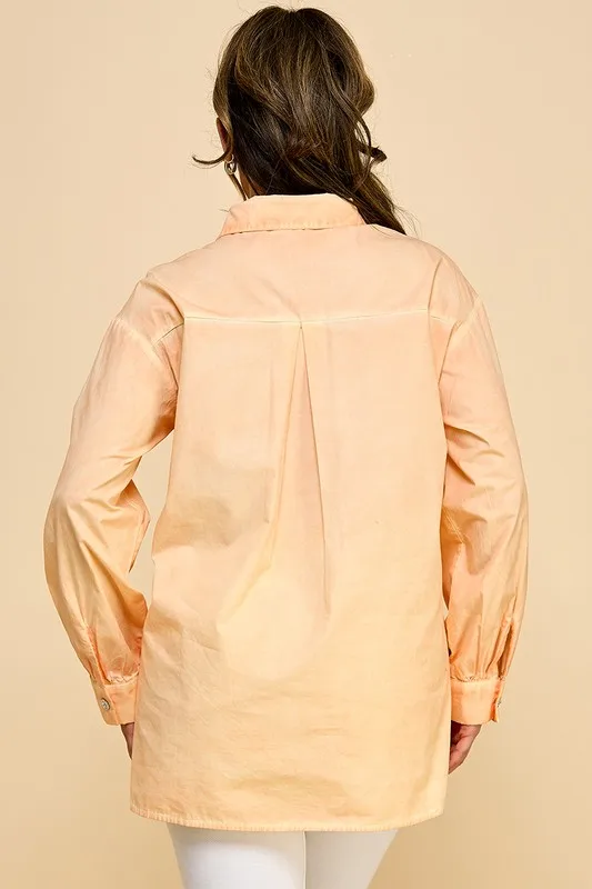 Ladies Cold Dye Single Pocket Heart Decoration Shirt - Image 5