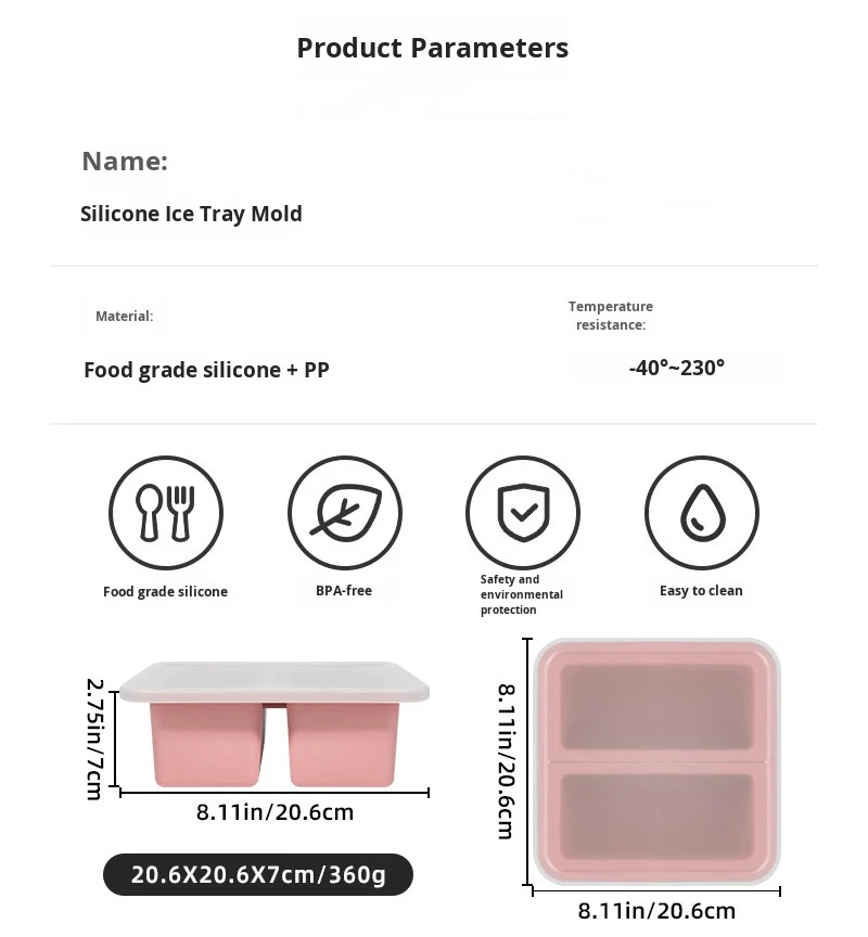 Factory Direct Sale Custom Large Rectangular Silicone Ice Tray Easy Release Lid 2-Compartment Reusable Lunch Box Sustainable factory