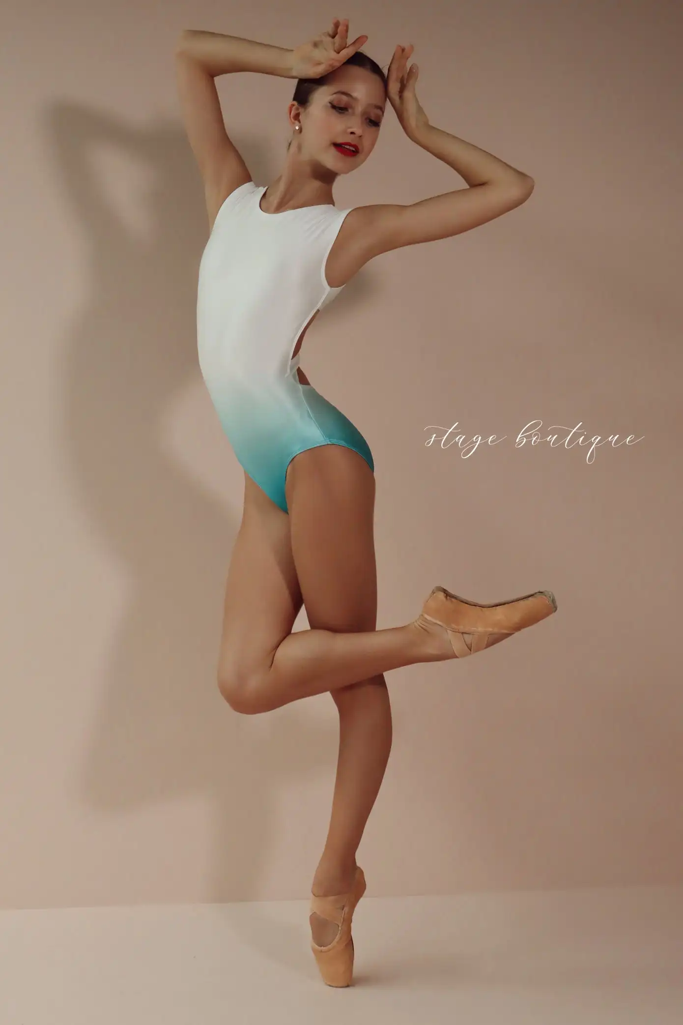 Factory New Design Pink and Green Gradient Color Girls Ballet  Leotard for Training and Performance
