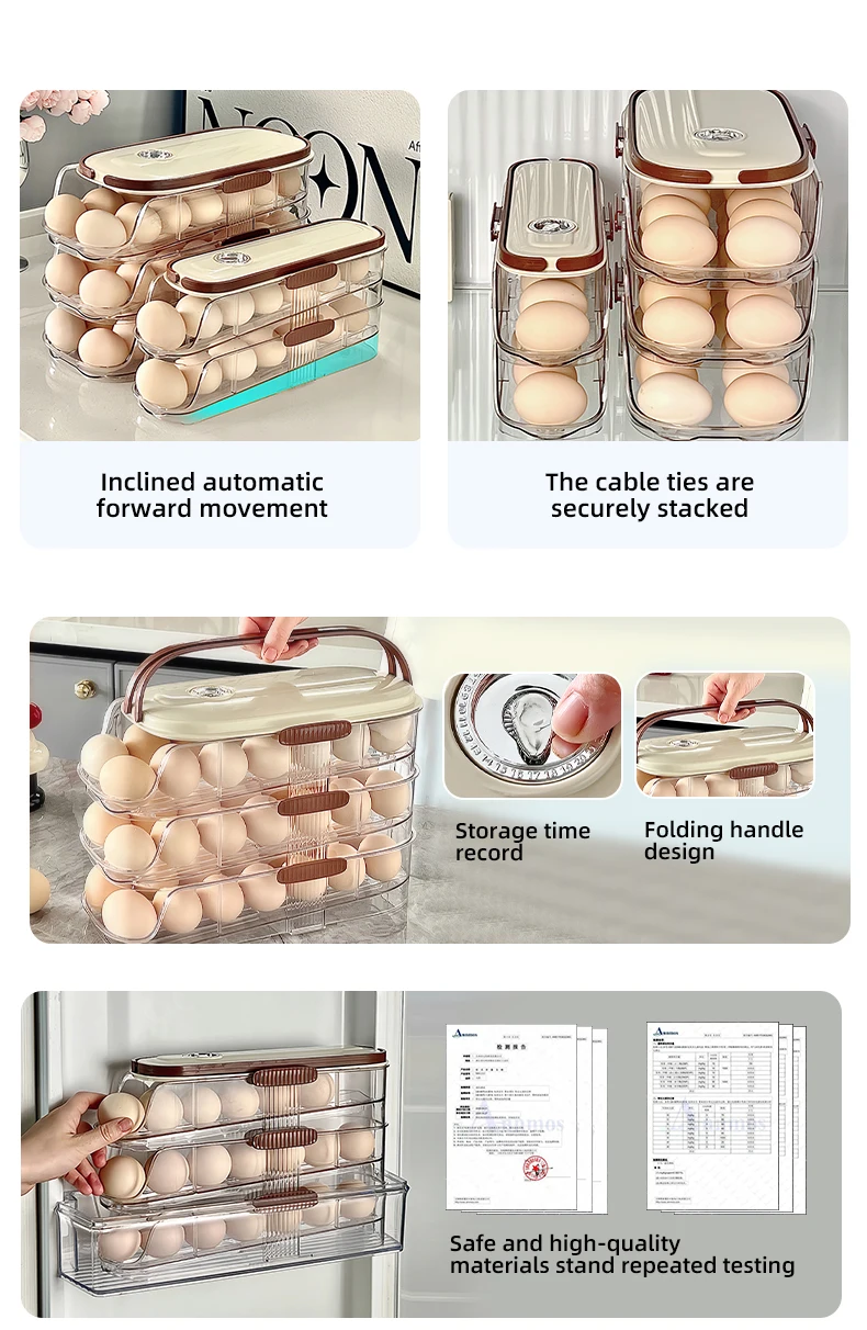 Wannuo Easy To Reach Self-Rolling Egg Holder 3-layer Plastic Eggs Holder Kitchen Egg Organizers With Self-Rolling Design manufacture