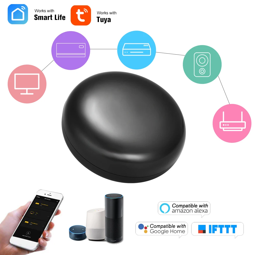 Tuya WiFi IR Remote Controller Mini Smart Home 360 Remote Control Switch for TV Air Conditioning Appliances Voice Control