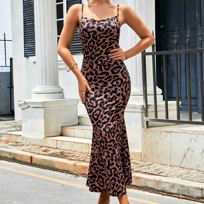 Stylish Backless Leopard Print Maxi Dress for Summer