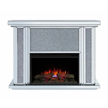 47" 120cm Electric Fireplace Cabinet With Heated Function Remote Control Faux Diamond Glitzy Mirrored TV Stand Steel Material