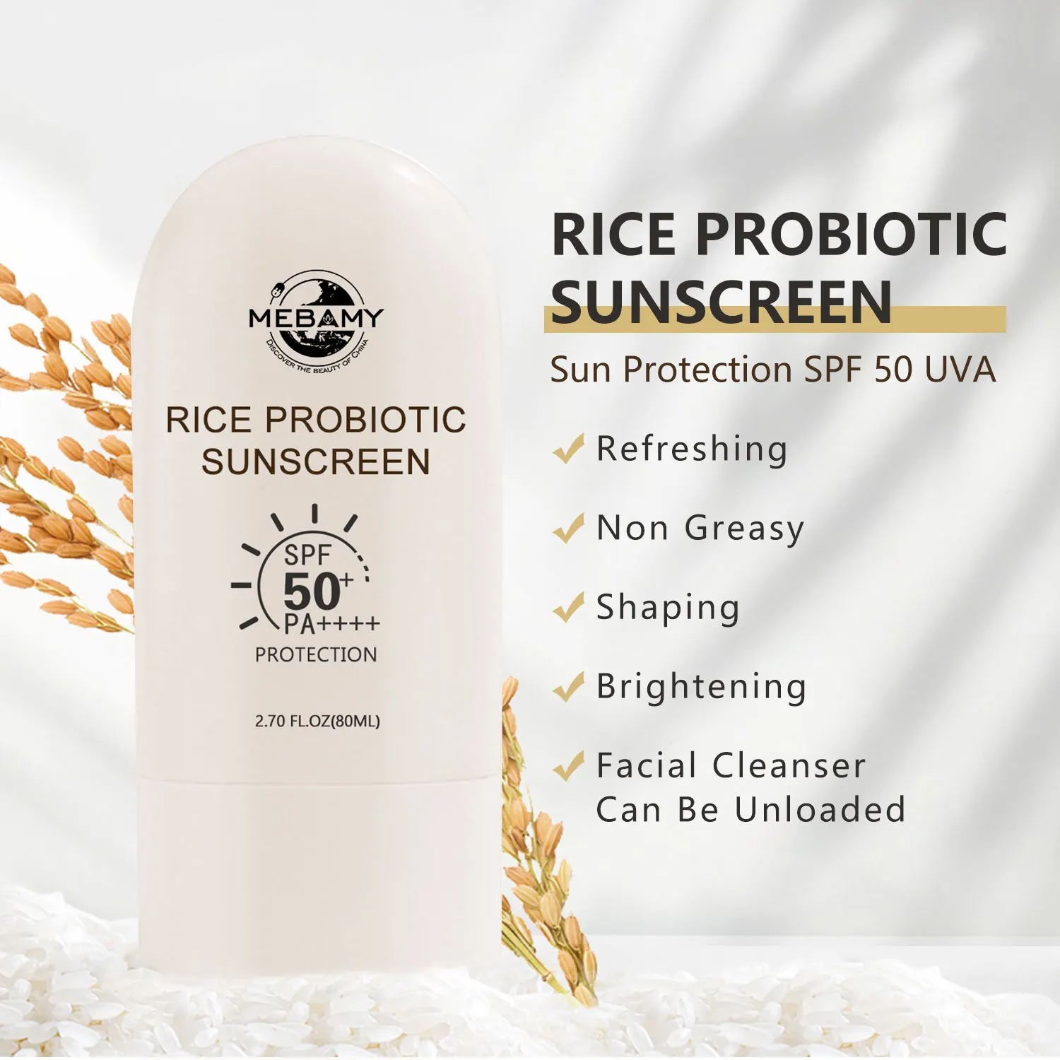 Rice Probiotics Sunscreen Private Label Sun Protection Cream Spf 50 Korean Sunscreen Sun Block Cream for Face