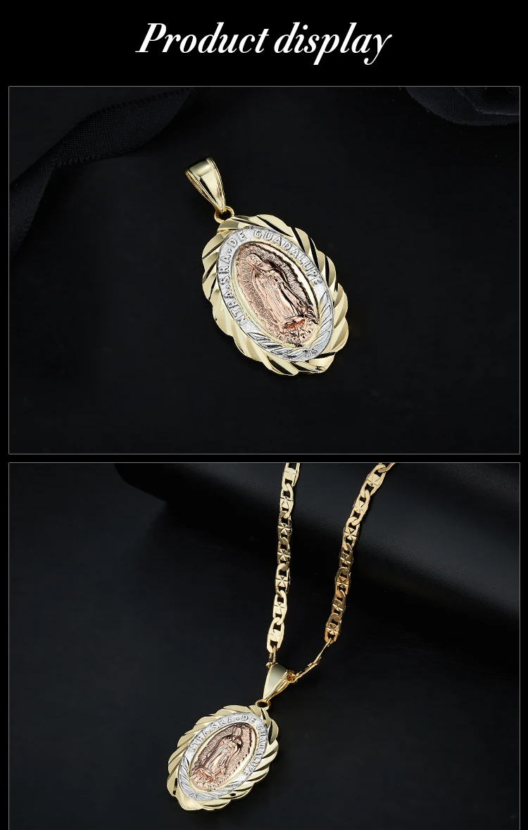 14k Gold Plated Virgin Mary Guadalupe Pendant Necklace & Customizable Oem