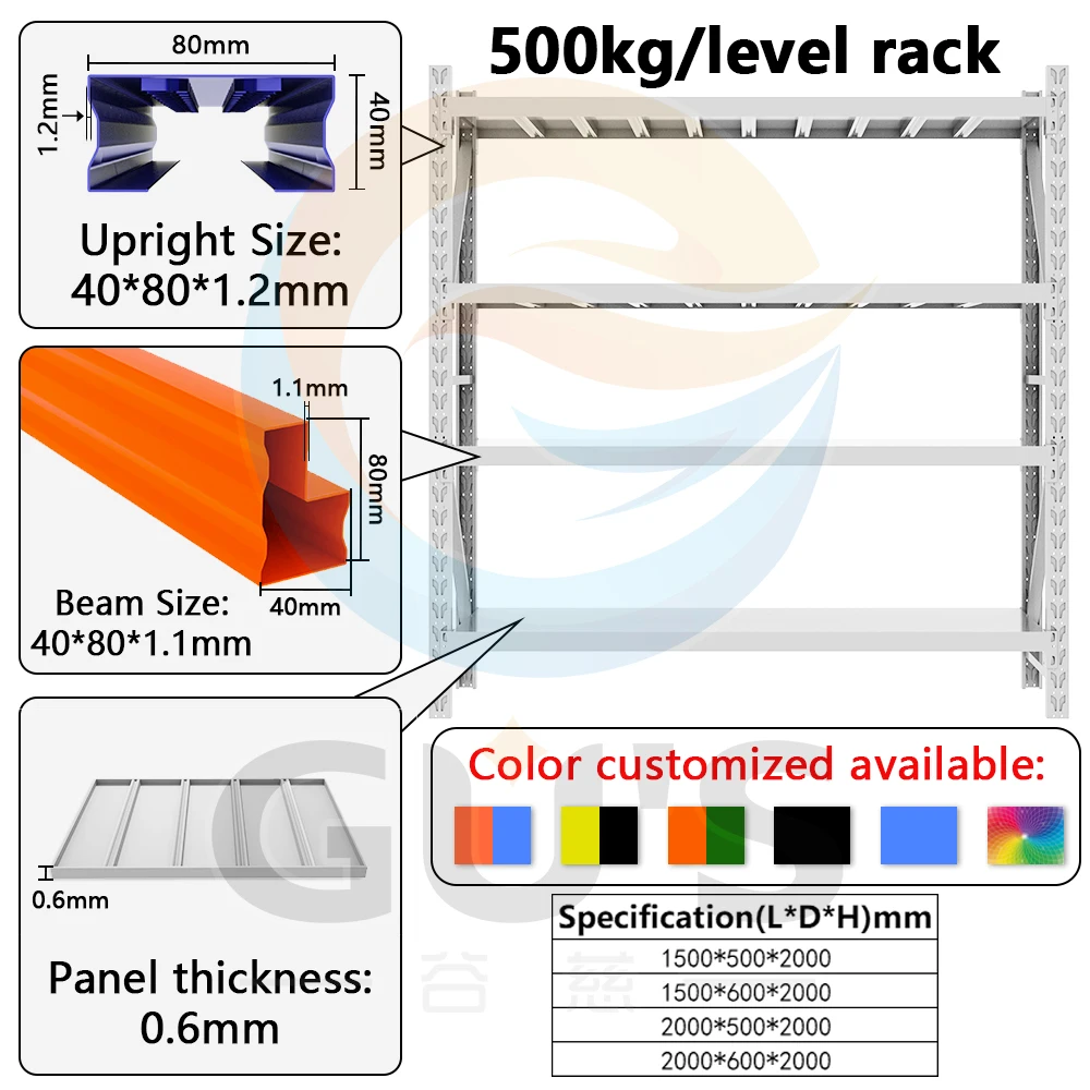 Boltless Adjustable Heavy Duty Load-Bearing 500kg/Layer Steel Racks Warehouse Industrial Stack Storage Racking Shelving System factory