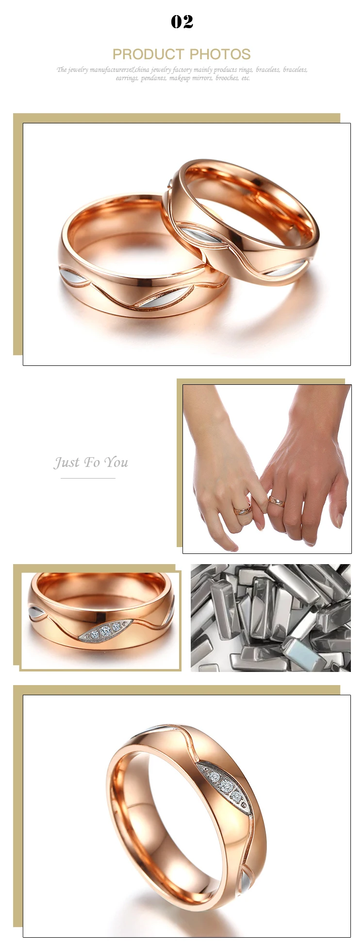 Wholesale High Quality Titanium steel micro-set diamond couple gold ring CR-025