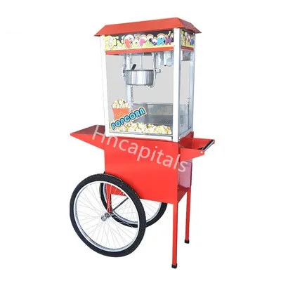 
Уличная машина для приготовления попкорна, электрическая машина для приготовления попкорна с плоским верхом, 110 В, машина для приготовления попкорна с тележкой 