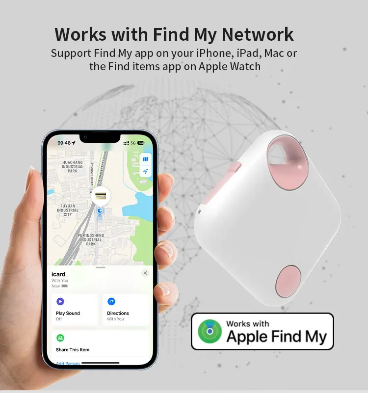 RSH MFi Certified Mini GPS Tracker Type C Rechargeable Key Finder Locator for Apple Devices Wallet Luggage Find My Tag for Dogs details