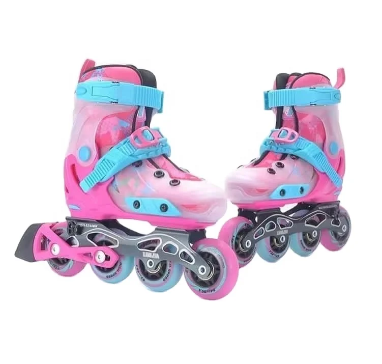 YSMLE Junior Hard Boot CNC Frame Skates Slalom Adjustable Patines 4 Ruedas Flashing Roller 4 Wheels Inline Skate Shoes for Kids