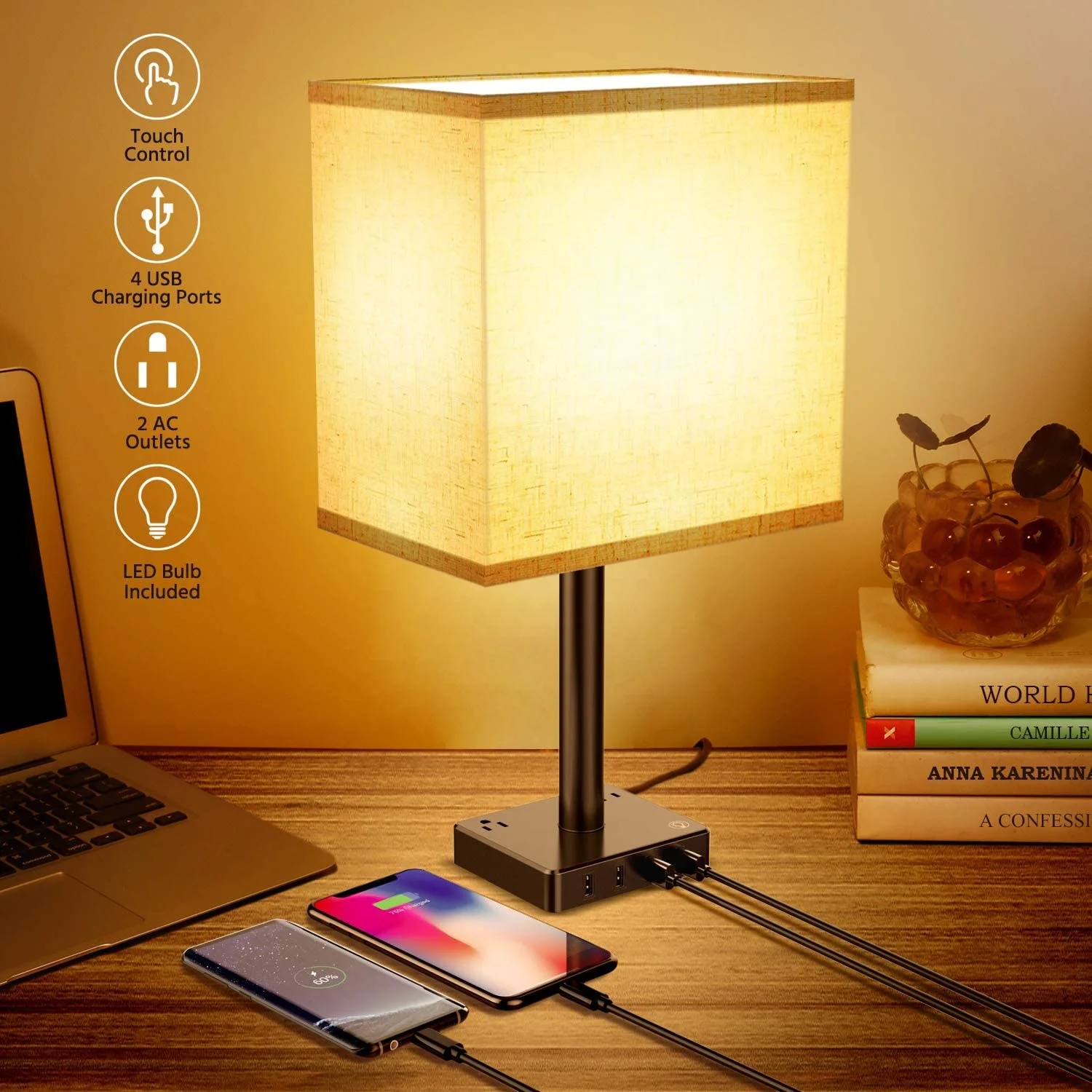 led desk lamp with ac plug outlet