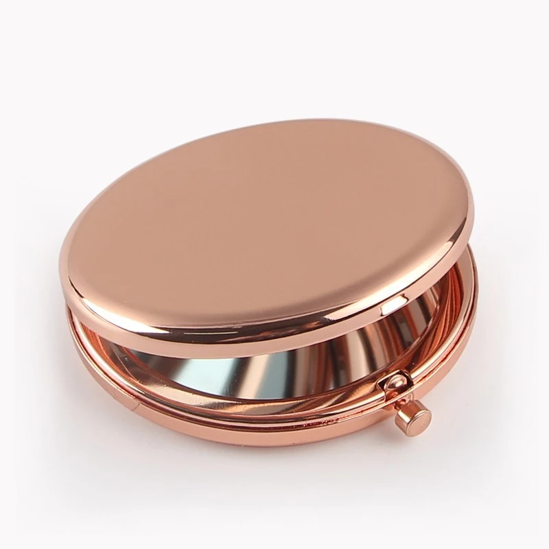 Rose Gold Portable Mirror Small Round Mirror Hand-engraved Name