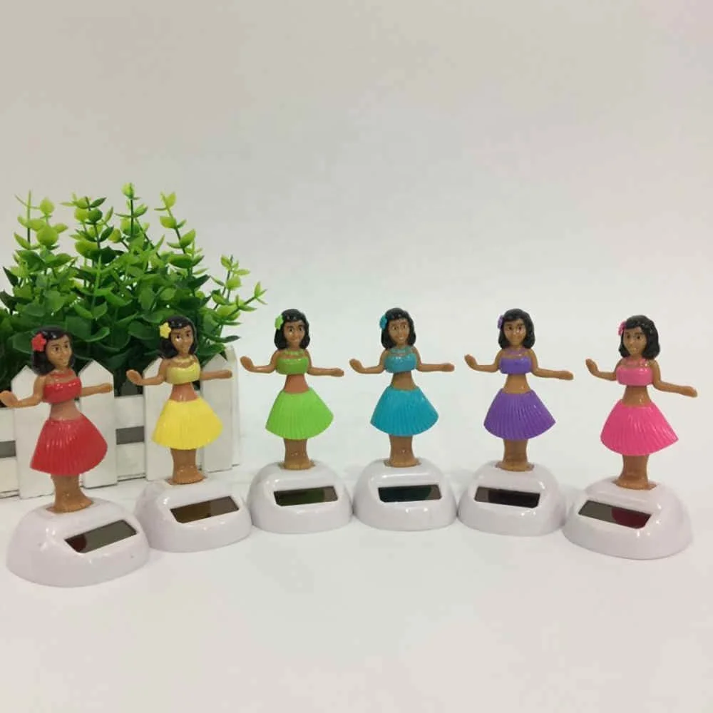 6 Pack Solar Hula Girl Dashboard Bobbleheads - Colorful Dancing Car Decor, Solar Powered, No Batteries Needed
