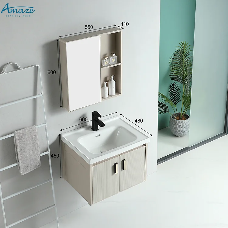 China high quality design vanity bathroom mirror modern wall mounted bathroom cabinet basin sink details