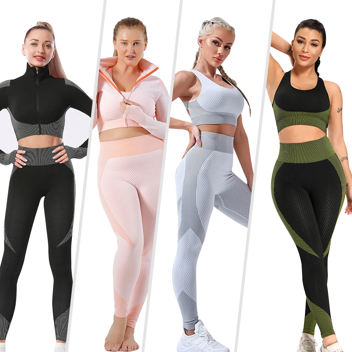 Womens Ladies Seamless Gym Fitness Yoga Suit Long Sleeve Zipper