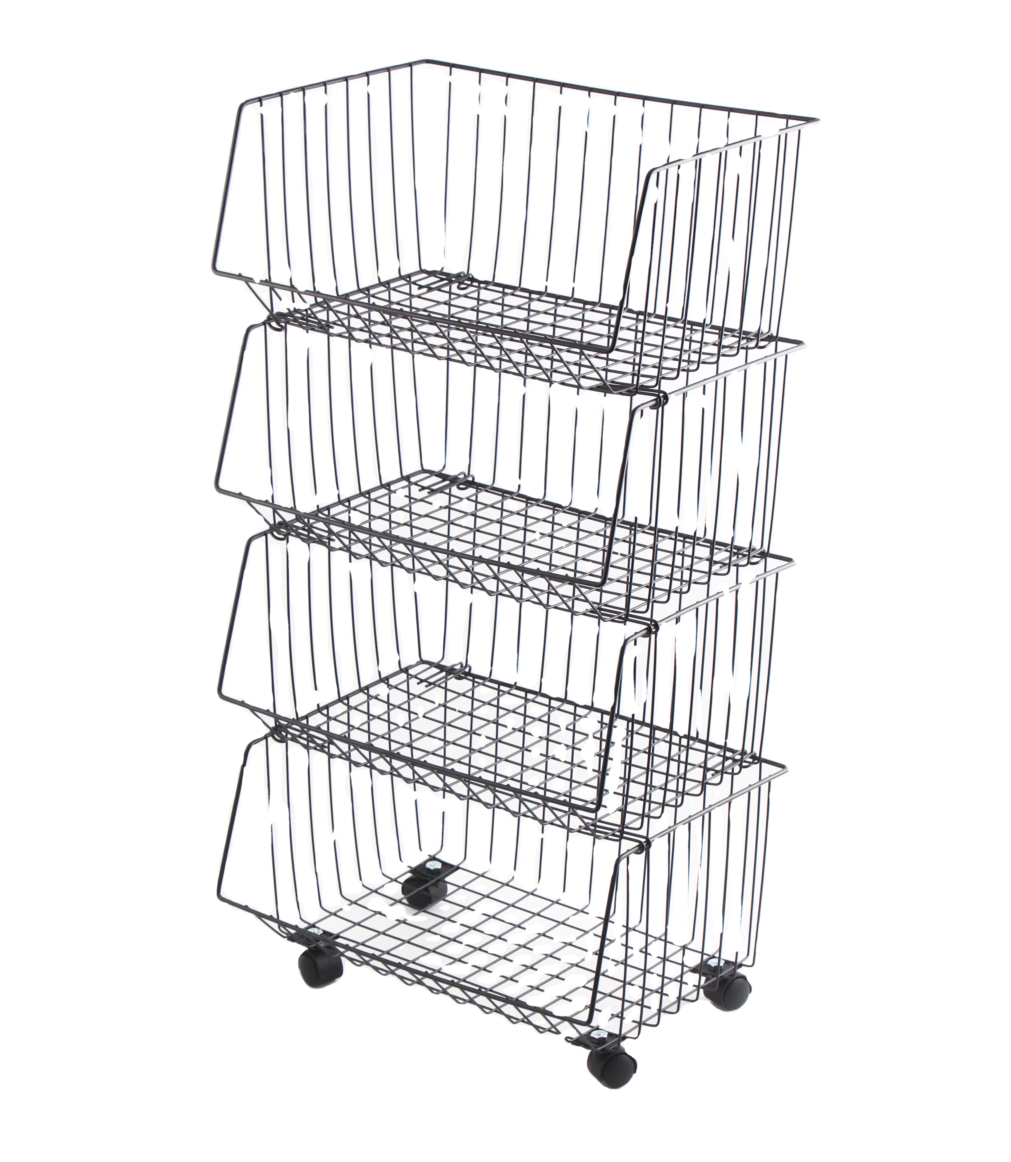Movable 4 Tiers Garage Wire Shelves Racking Storage Vegetable Fruit