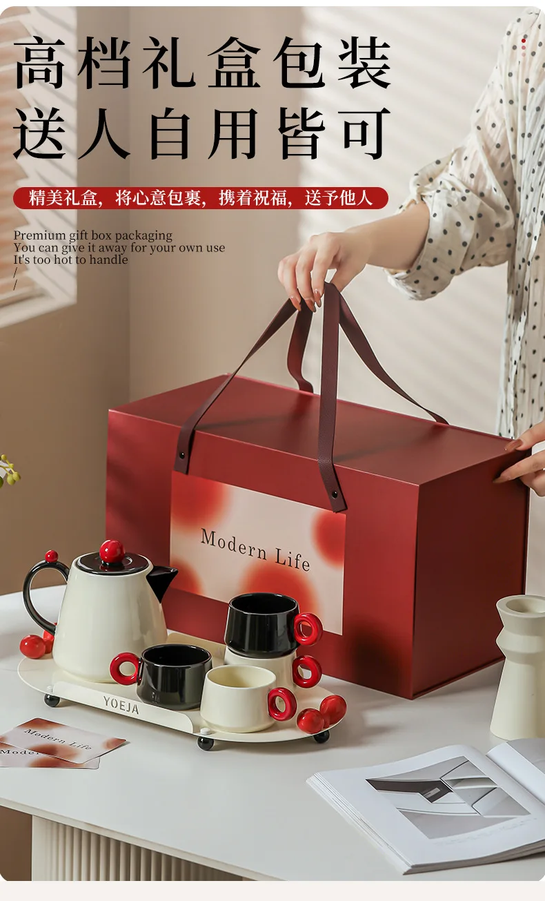 product modern housewife with the same creative cute pattern tea set home hospitality ceramic teapot tea cup set-57