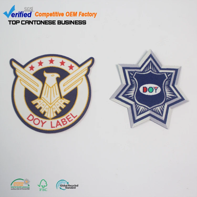 Hook and Loop Backing Custom School Name Logo Woven Patches Labels Maker for Uniform Cloth