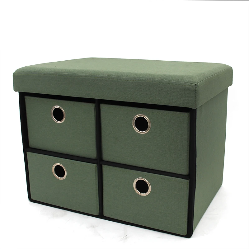 HStex Custom Best Quality Factory Wholesale Cheap Stools Sofa Set Faux Linen Foldable Storage Ottoman with Drawers