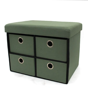 HStex Custom Best Quality Factory Wholesale Cheap Stools Sofa Set Faux Linen Foldable Storage Ottoman with Drawers