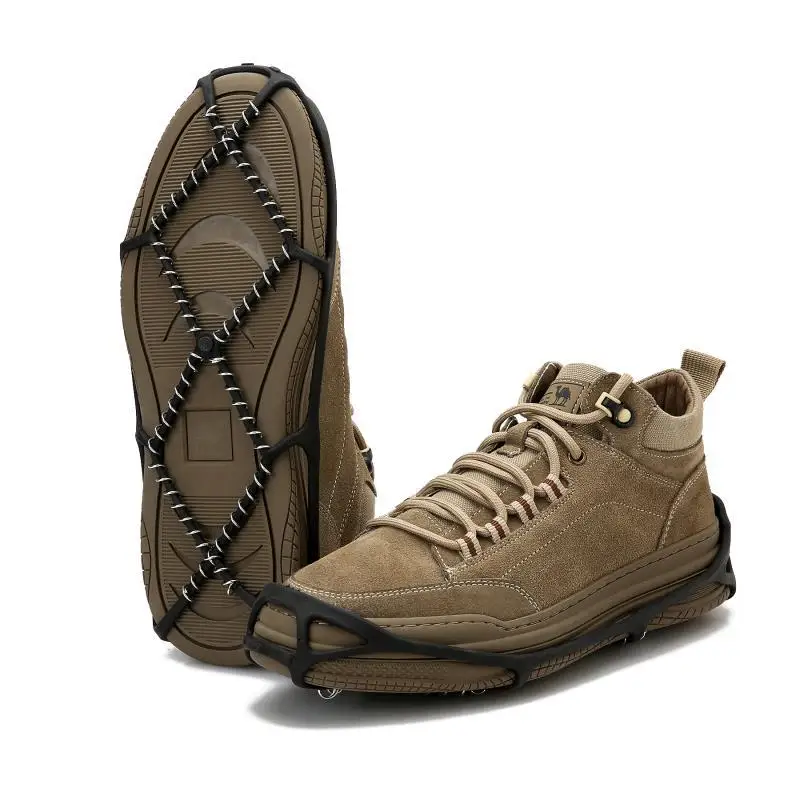 Оптовая продажа резиновые + стальные противоскользящие Пружинные альпинистские скобы снежные уличные шипы захват с ремешками и нейлоновой