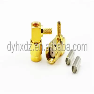 SMA male body with male pin crimp 90 degree right angle for rg58 cable
