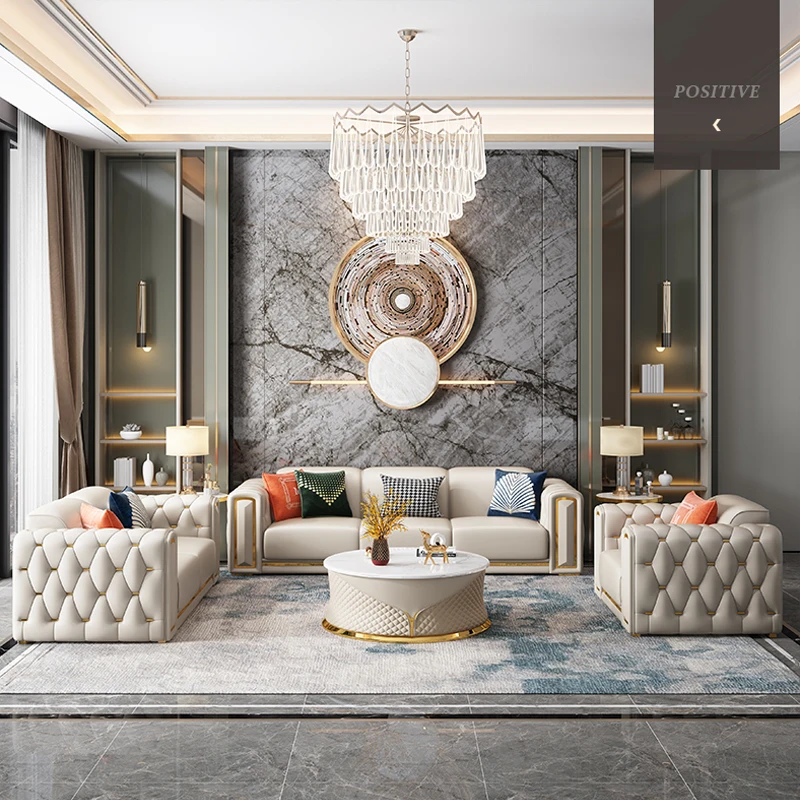 Luxury Design Sectional 1 2 3 Seater Leather Tufted Sofa Set Modern U