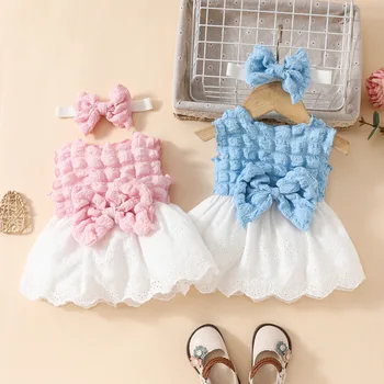 Baby girl Summer sleeveless bubble fabric lace dress 0-2 Baby girl vest big bow skirt