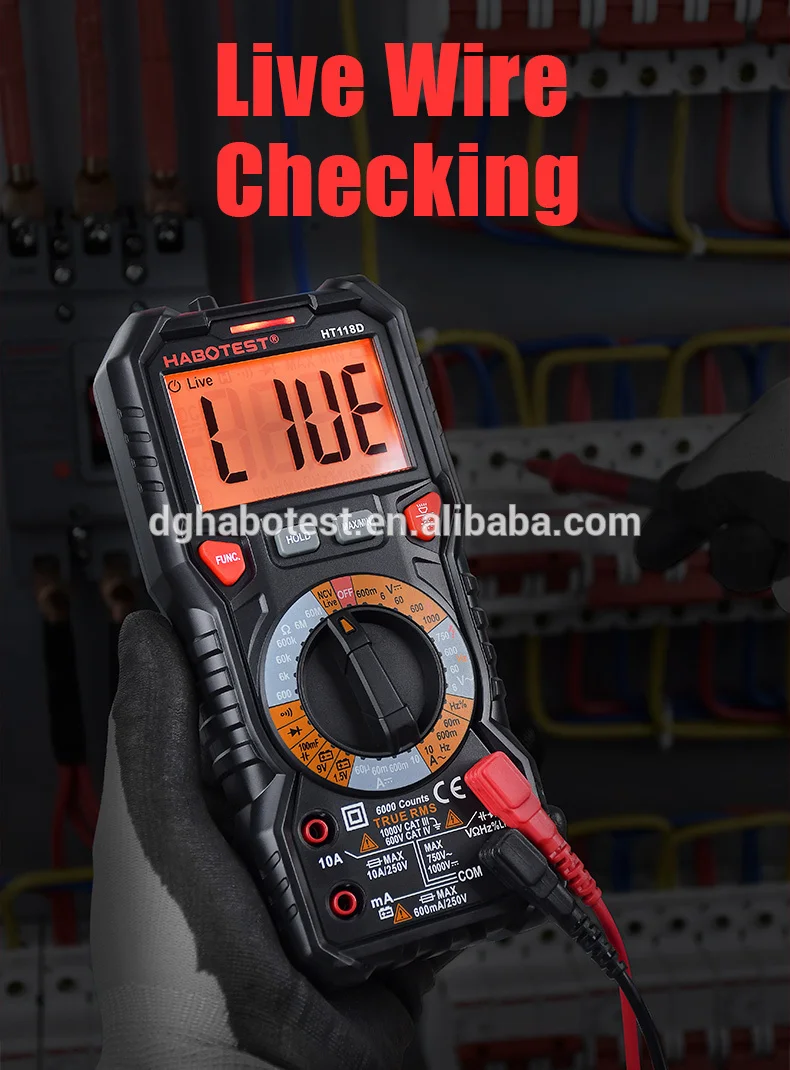 Digital Multimeter HABOTEST Auto Ranging AC DC Ammeter Voltmeter 6000 Counts NCV Live Check TRMS Hz Ohm Capacitor Tester HT118C