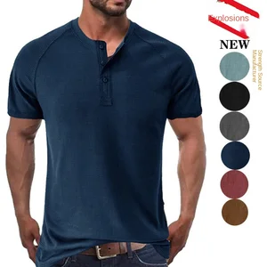 American Man Men's V-Neck Gym T-Shirt Breathable Basic Half-Sleeve Top with Solid Pattern Cross-Border Foreign Trade Sign