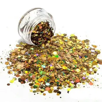 Bulk Cosmetic Fine Holographic Mixed Gold Polyester Glitter For Nails