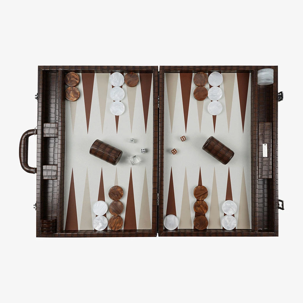 Large Brown Crocodile Backgammon Set Board for 44mm Checkers