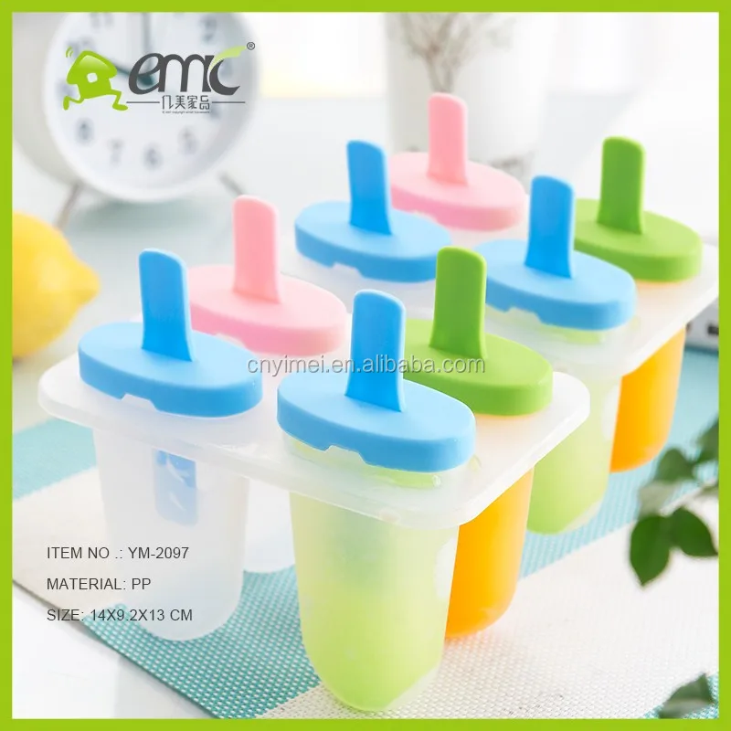 Reusable Plastic 6-Cell DIY Summer Dessert Ice Cream Popsicle Mold Set Ice Lolly Maker
