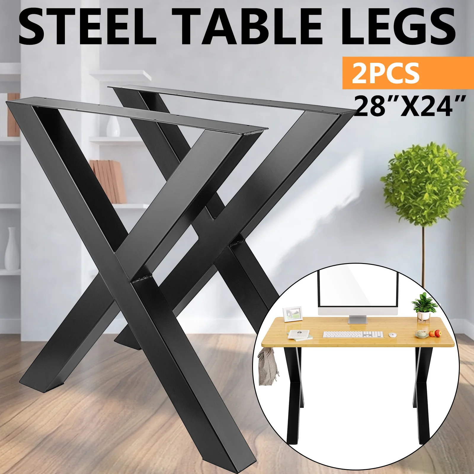 Table Legs Industrial Cast Iron Steel Frame X Shape Desk Office Bench