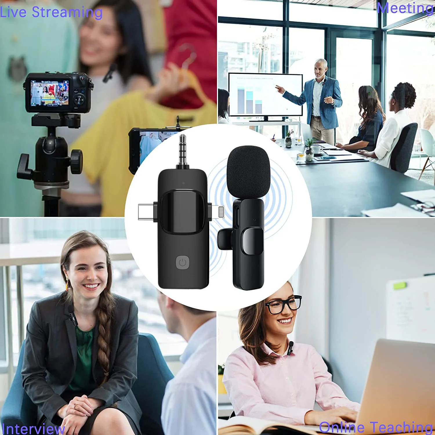 Professional Microphone Wireless Lavalier Microphone Tie Clip Dual Channel Digital Wireless Microphone for Phone Type C
