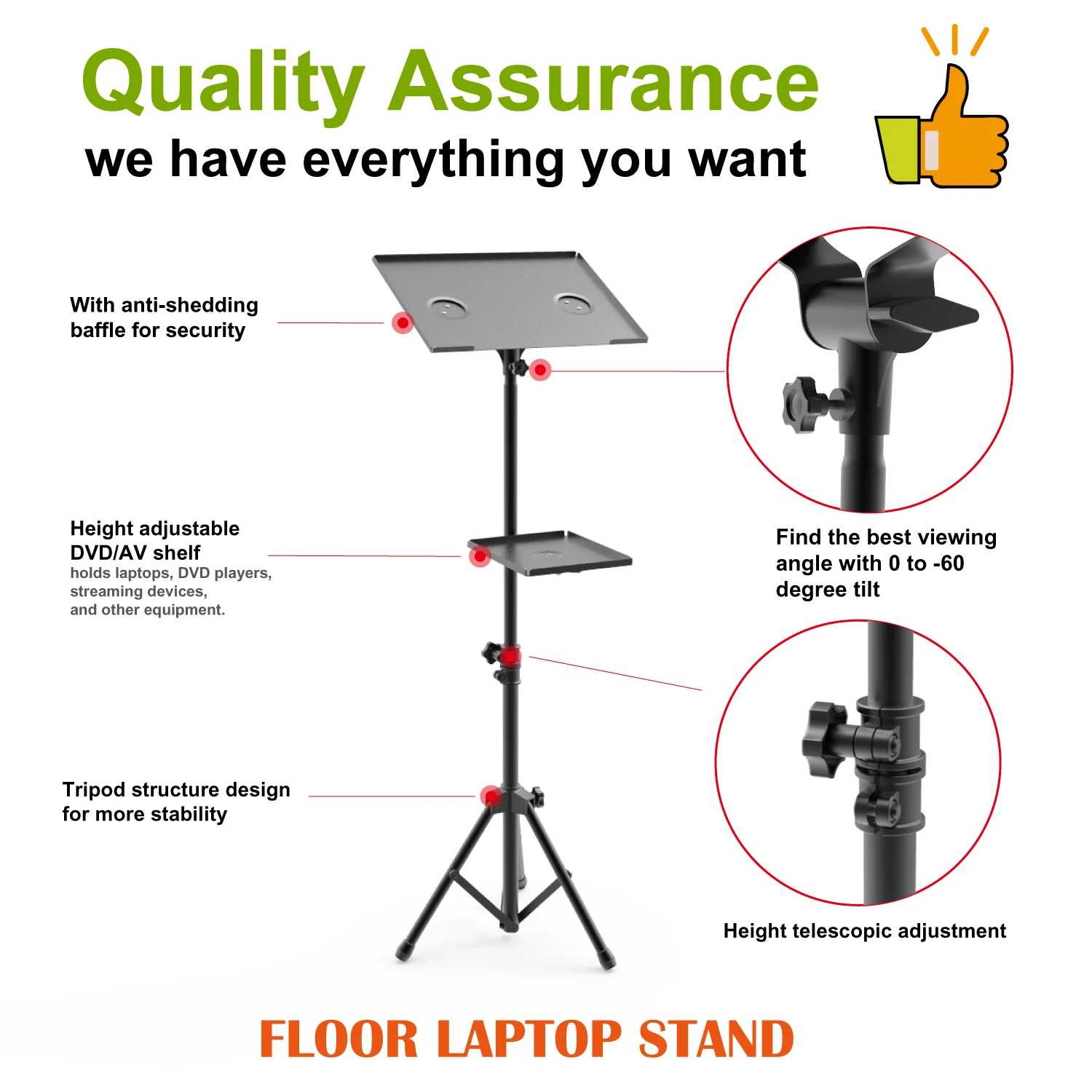 Ergonomic Aluminum Adjustable Laptop Floor Laptop Tripod Stand Vertical ...