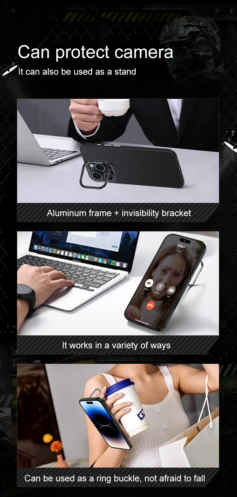 product laudtec aramid fiber protective case magnetic mobile phone simple business back cover shockproof for iphone 16 pro max sjk991-31