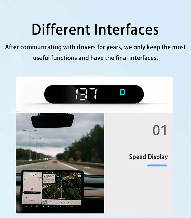 Vjoy Head-up Display for Tesla Model 3 Y Electronics Car Accessories Door Status Speedometer Overspeed Alarm HUD