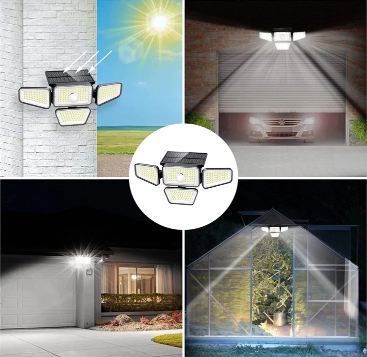 270 LED solar wall light outdoor waterproof garden backyard 4 heads wider security motion sensor flood light manufacture