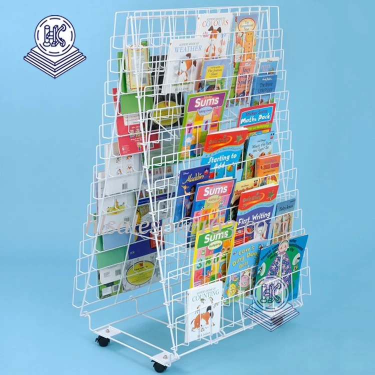 Metal Threesided Mobile Stand Floor Comic Book Rack Portable Home