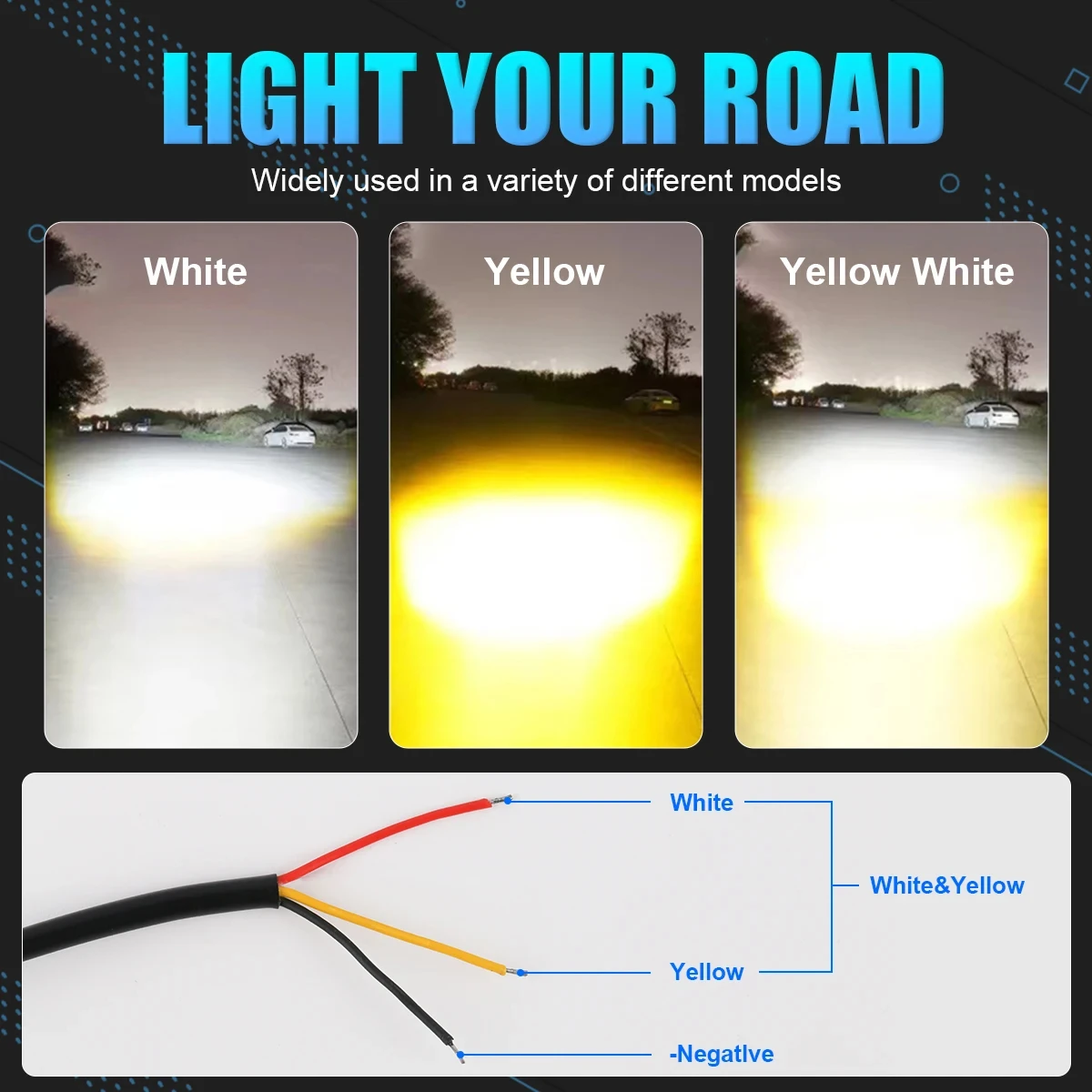 BAOBAO BB1503 Mini Driving Lens Led Dual Colour Auxiliary Fog Projector Lights Bike Motorbike Headlights for Motorcycle