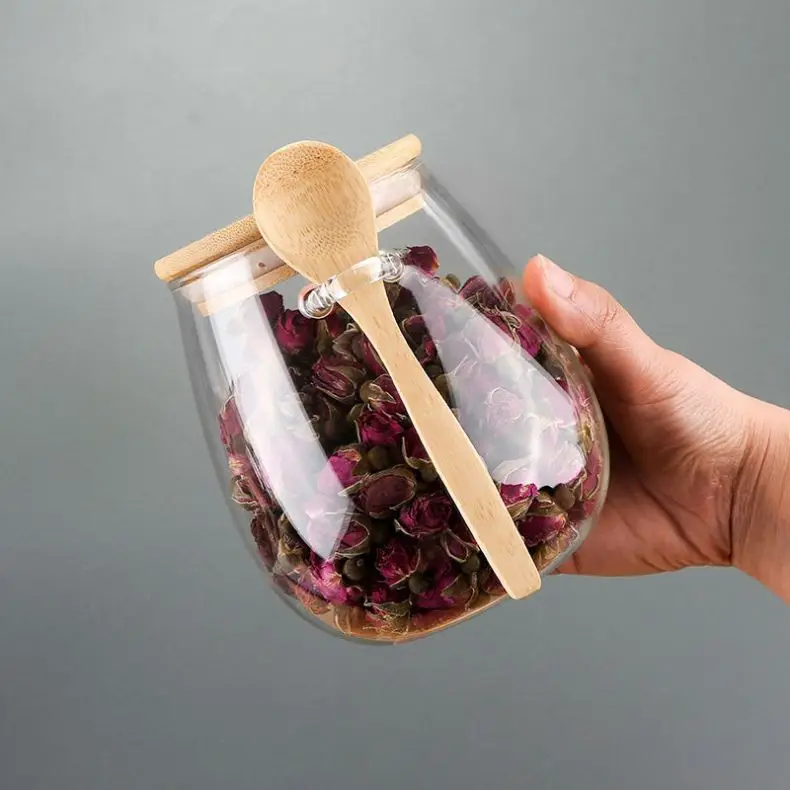 Modern Design Glass Jars with Silicone Bamboo Lid and Spoon Food Storage Containers for Kitchen Use for Mason Jar Storage