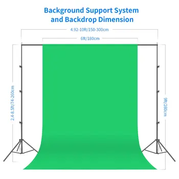 NEEWER 2.6x3M / 8.5x10FT Backdrop Stands  5700K 800W Equivalent 24W LED Umbrella Softbox Photography Lighting Kit With Backdrops detail image