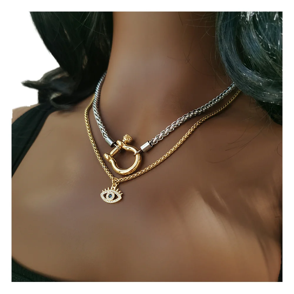 18K Gold Plated Waterproof Box Chains Fashion Couple Charms Necklace with Trendy Stainless Steel Chunky Choker Pendant for Women